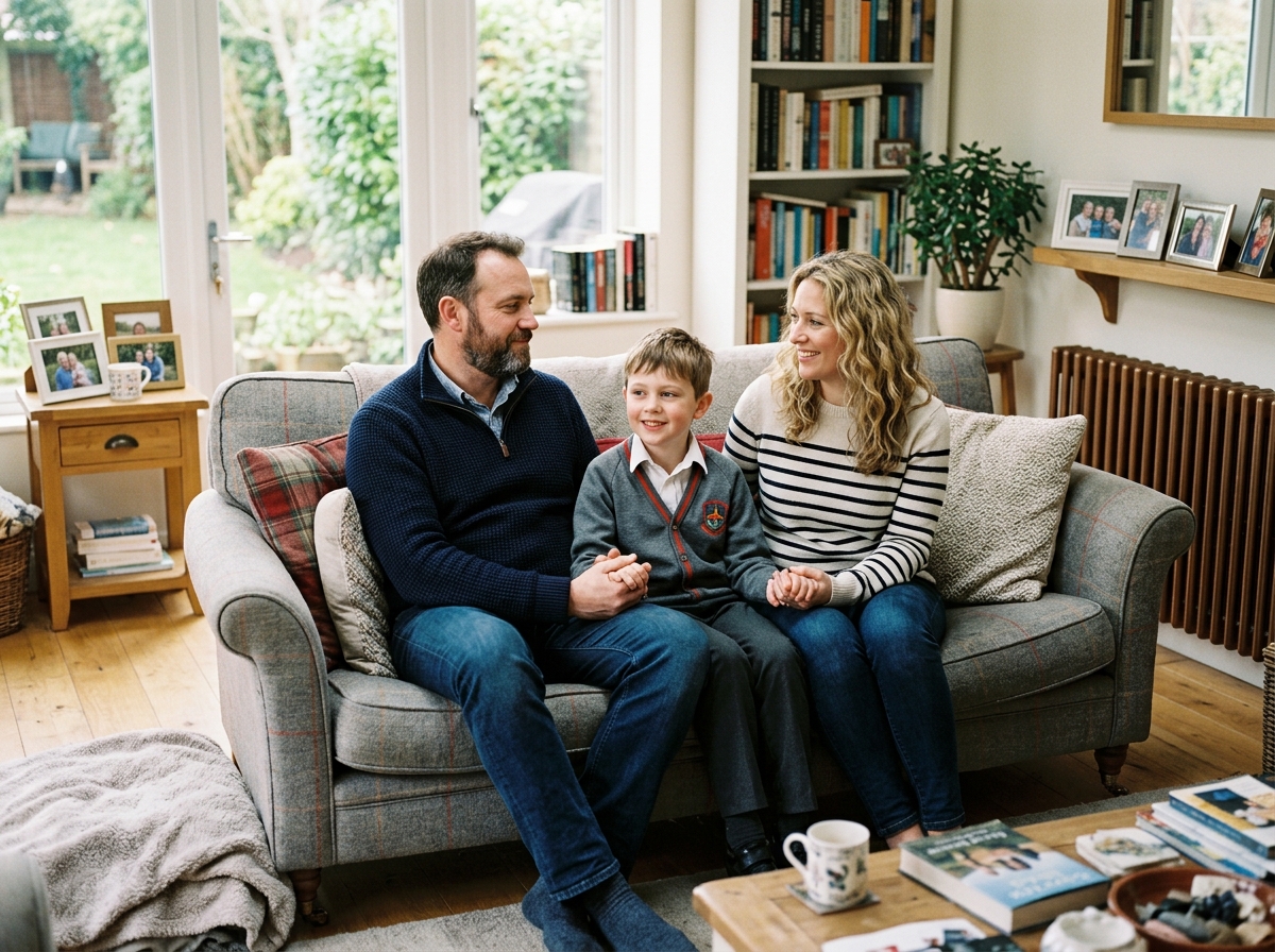 A family waiting for support, looking hopeful